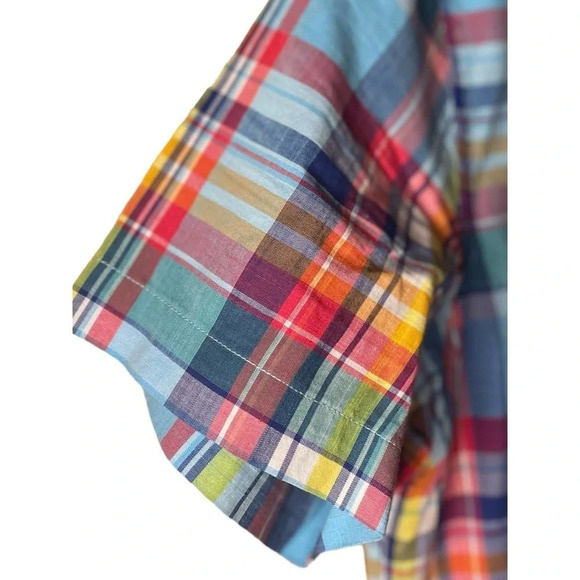 Tommy Hilfiger Men's Colorful Madras Plaid Size Medium Short Sleeve 100% Cotton - Picture 4 of 7